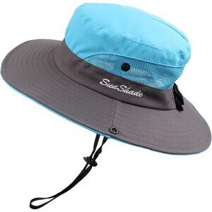 Unisex Blue-b 100% Polyester Wide Brim Mesh Vent Chin Strap Classic Cowboy Hat